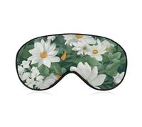 Masque de sommeil à motif feuilles vertes et fleurs blanches pour homme et femme avec sangle réglable - Masque occultant doux et respirant - Antidérapant - Essentiels de voyage