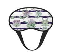 Masque de sommeil à rayures avec imprimé succulentes - Bloque la lumière - Doux et confortable - Pour homme et femme - Pour dormir, voyage, travail de nuit