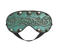 Masque de sommeil à sangle ajustable, doux pour la peau et léger, en cuir travaillé marron rustique turquoise style western, pour hommes et femmes, idéal pour la sieste et les voyages.