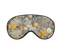 Masque de sommeil amusant pour femme homme, carte du monde coquillage étoile de mer doux bandeau masque pour dormir sangle élastique réglable occultant sommeil couverture ombre pour voyage sommeil s