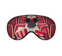 Masque de sommeil amusant pour femme homme, mignon chiot chien regardant un film avec pop-corn doux bandeau masque pour les yeux pour dormir sangle élastique réglable occultant sommeil couverture om