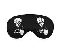 Masque de sommeil amusant pour femmes et hommes, un crâne sourit et boit du café Masque pour les yeux bandeau doux pour dormir Sangle élastique réglable Blackout Sleep Cover Eye Shade for Travel Sle