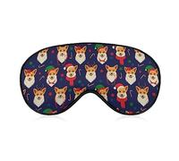Masque de sommeil amusant pour femmes hommes, corgis de Noël décorer doux masque pour les yeux bandeau pour dormir sangle élastique réglable occultant sommeil couverture ombre pour les voyages dormi
