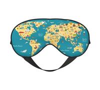Masque de sommeil avec carte du monde avec monuments, masques pour les yeux pour dormir double face, masques de sommeil pour homme et femme, couvre-yeux occultants pour dormir, voyage