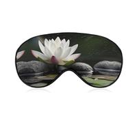 Masque de sommeil avec fleurs et pierres zen noires - Masque doux et confortable avec sangle réglable - Pour homme et femme - Travail et voyage