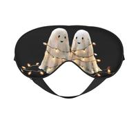 Masque de sommeil avec guirlande lumineuse blanche et motif fantômes mignons, sangle ajustable, protection contre la lumière, idéal pour les voyages en avion, la sieste et la méditation (femmes et hom