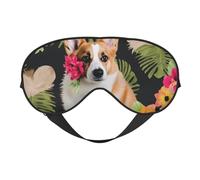 Masque de sommeil avec impression de fleurs tropicales et corgi pour homme et femme - Impression double face en soie douce