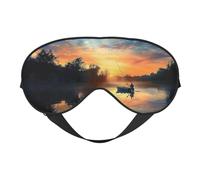 Masque de sommeil avec impression scénique de pêche pour femmes et hommes - Impression double face - En soie douce