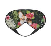 Masque de sommeil avec imprimé floral tropical et corgi 2 pour homme et femme - Impression double face - En soie douce