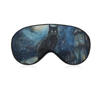 Masque de sommeil avec motif chat noir assis pour homme et femme avec sangle réglable - Masque occultant doux et respirant - Antidérapant - Essentiels de voyage