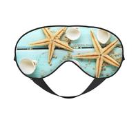 Masque de sommeil avec motif étoile de mer et coquillages bleus sur la plage