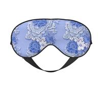 Masque de sommeil bleu vintage en dentelle et motif floral avec sangle ajustable, cache-yeux occultant la lumière pour femmes et hommes, idéal pour les voyages en avion, la sieste et la méditation.