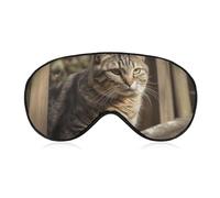 Masque de sommeil chat sur une clôture en bois pour homme et femme avec sangle réglable - Masque occultant doux et respirant - Antidérapant - Essentiels de voyage