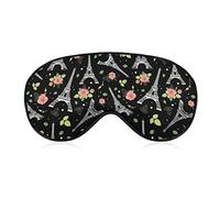 Masque de sommeil compatible avec les roses de mariage Fleurs Noir Paris Tour Eiffel Masque pour les yeux avec sangle réglable, masque pour les yeux respirant pour dormir, housse de protection pour