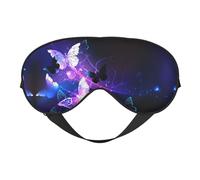 Masque de sommeil confortable avec imprimé papillons blancs et violets - Couverture complète des yeux, réglable, doux et respirant pour les voyages, la méditation