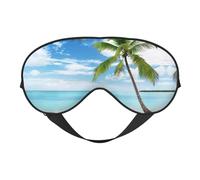 Masque de sommeil confortable avec motif palmier sur mer bleue, océan et paysage marin, masque de sommeil bloquant la lumière avec sangle réglable