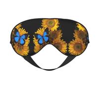 Masque de sommeil confortable avec tournesols jaunes et papillons bleus pour dormir, masque de sommeil bloquant la lumière avec sangle réglable