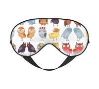 Masque de sommeil confortable pour les yeux avec motif hiboux et oiseaux - Masque de sommeil bloquant la lumière avec sangle réglable