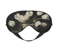 Masque de sommeil Cottagecore avec motif tulipes blanches vintage dans un vieux pot en argile, avec sangle réglable, pour bloquer la lumière, idéal pour les femmes et les hommes, idéal pour les voyag