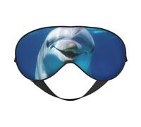 Masque de sommeil double face en soie avec dauphin souriant, masque pour les yeux bloquant la lumière réglable pour voyage, homme et femme, bandeau doux et confortable, 20 x 10 cm