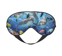 Masque de sommeil double face en soie avec motif dauphin dans le récif de corail, masque pour les yeux réglable bloquant la lumière pour les yeux pour voyage, homme et femme, bandeau doux et