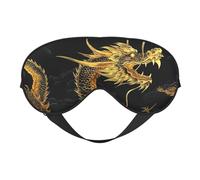 Masque de sommeil double face en soie avec motif dragon jaune et fond noir, masque pour les yeux bloquant la lumière réglable pour voyage, homme et femme, bandeau doux et confortable, 20 x 10 cm
