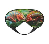 Masque de sommeil double face en soie caméléon mignon, masque pour les yeux bloquant la lumière réglable pour les yeux pour les voyages, homme et femme, bandeau doux et confortable, 20 x 10 cm