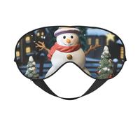 Masque de sommeil double face en soie motif bonhomme de neige de Noël, masque pour les yeux bloquant la lumière réglable, pour les voyages, hommes et femmes, bandeau doux et confortable, 20 x 10 cm