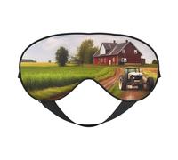 Masque de sommeil double face en soie motif route de campagne avec ferme et tracteur, masque pour les yeux bloquant la lumière réglable pour voyage, homme et femme, bandeau doux et confortable, 20 x