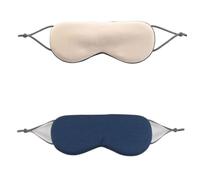Masque de sommeil double usage chaud et froid en soie douce pour les yeux - Occultant la nuit - Bandeau pour les yeux avec bande élastique réglable - Ombre de voyage (beige/bleu foncé)