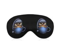 Masque de sommeil doux avec chapeau hibou et tasse à café, bandeau amusant pour les yeux, idéal pour les voyages et le sommeil.
