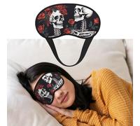 Masque de sommeil doux confortable et occultant avec sangle réglable Rose et squelette pour homme et femme Repos profond Voyage Travail Maison