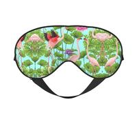 Masque de sommeil doux double face pour le yoga, le camping, motif flamant rose et fleurs d'amour