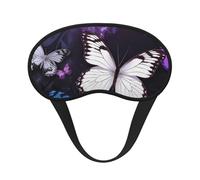 Masque de sommeil doux et confortable avec sangle réglable et motif papillons blancs et violets pour femmes, filles, hommes, voyage, yoga, sieste, travail