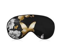 Masque de sommeil doux et confortable avec sangle réglable et motif papillons dorés et blancs pour homme et femme