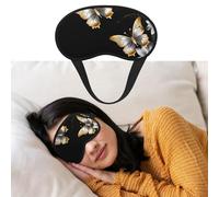 Masque de sommeil doux et confortable avec sangle réglable Motif papillons blancs dorés et noirs 1 ombre à paupières pour homme et femme Repos profond Voyage travail maison