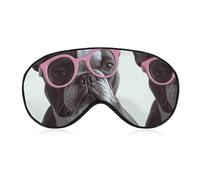 Masque de sommeil doux et occultant avec motif bouledogue français, lunettes roses, couverture des yeux zéro pression oculaire, super léger, doux et soyeux avec sangle réglable pour homme et femme