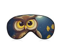 Masque de sommeil doux et occultant avec motif chouette et lune jaune pour voyage, zéro pression oculaire, super léger, doux et soyeux avec sangle réglable pour homme et femme
