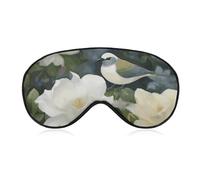 Masque de sommeil doux et occultant avec motif fleurs de gardénia, oiseaux, zéro pression oculaire, super léger, doux et soyeux avec sangle réglable pour homme et femme