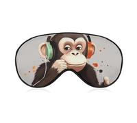 Masque de sommeil doux et occultant avec motif singe de musique - Zéro pression oculaire - Super léger et soyeux - Bandeau avec sangle réglable pour homme et femme