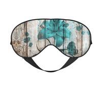 Masque de sommeil doux et respirant avec imprimé fleur bleu sarcelle sur planche de bois, blocage de la lumière, sangle réglable, masque de sommeil pour voyage, travail de nuit, bureau