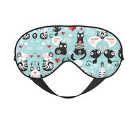 Masque de sommeil doux pour les yeux avec motif chats noirs et blancs avec sangle réglable pour voyage en avion, yoga, sieste et méditation