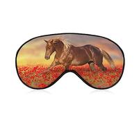 Masque de sommeil drôle pour femmes hommes, cheval coquelicot paysage doux avec les yeux bandés masque pour dormir sangle élastique réglable occultant sommeil couverture oeil ombre pour voyage dormi