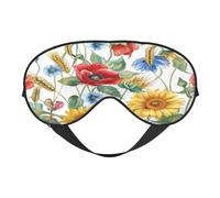 Masque de sommeil en polyester et élasthanne pour homme et femme - Masque réglable en soie avec impression double face - Tournesol, coquelicot, marguerite, floral, respirant et occultant pour dormir