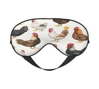Masque de sommeil en polyester et élasthanne pour homme et femme - Masque réglable en soie avec impression double face - Motif poules et coqs - Bandeau occultant respirant pour les yeux - Pour dormir