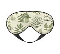Masque de sommeil en polyester et élasthanne pour homme et femme - Réglable - Aspect soie - Avec impression double face - Fougères et feuilles - Respirant - Occultant - Pour dormir, voyager, quitter