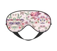 Masque de sommeil en satin imprimé oiseaux sur branches et papillons | Masque de sommeil profond pour homme et femme | Masque de sommeil doux pour nourrir la peau
