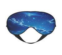 Masque de sommeil en soie avec boucle réglable et motif galaxie, étoiles, lune, montagne, bleu