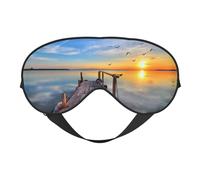 Masque de sommeil en soie avec imprimé coucher de soleil et mer, bandeau élastique pour les yeux de nuit, pour la sieste de voyage pour femmes et hommes