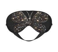 Masque de sommeil en soie avec imprimé papillon et strass - Bandeau élastique - Pour la nuit - Pour homme et femme